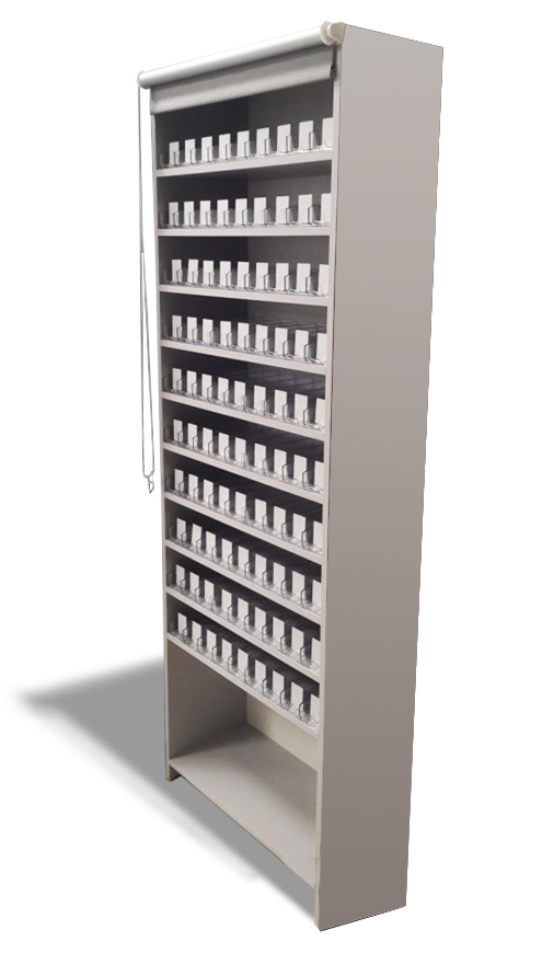 Шкаф для сигарет 620х300х2000 с разделителямии толкателями для сигарет